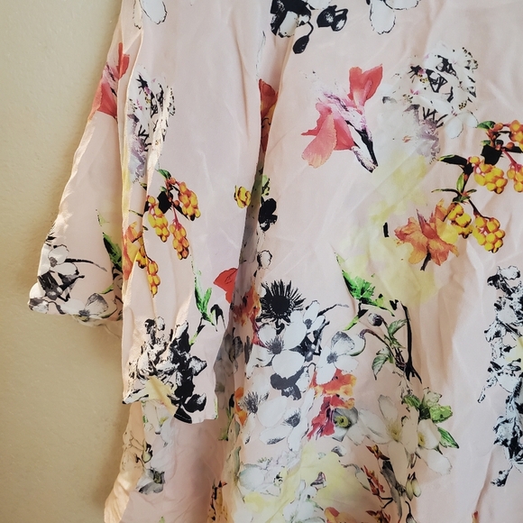 Club Monaco Silk Floral Pink Peasant Chiffon Blouse Top XS - Picture 2 of 4